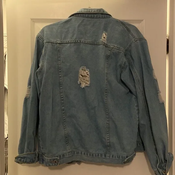 Judy Bridal Jean Jacket Ripped with Front Button Pockets Women’s Large - Picture 5 of 8